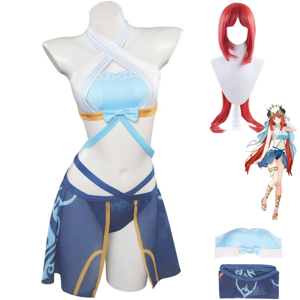 

Anime Game Genshin Impact Nilou Cosplay Costume Wig Doujin Swimwear Adult Woman Sexy Summer Day Sand Party Bikini Suit
