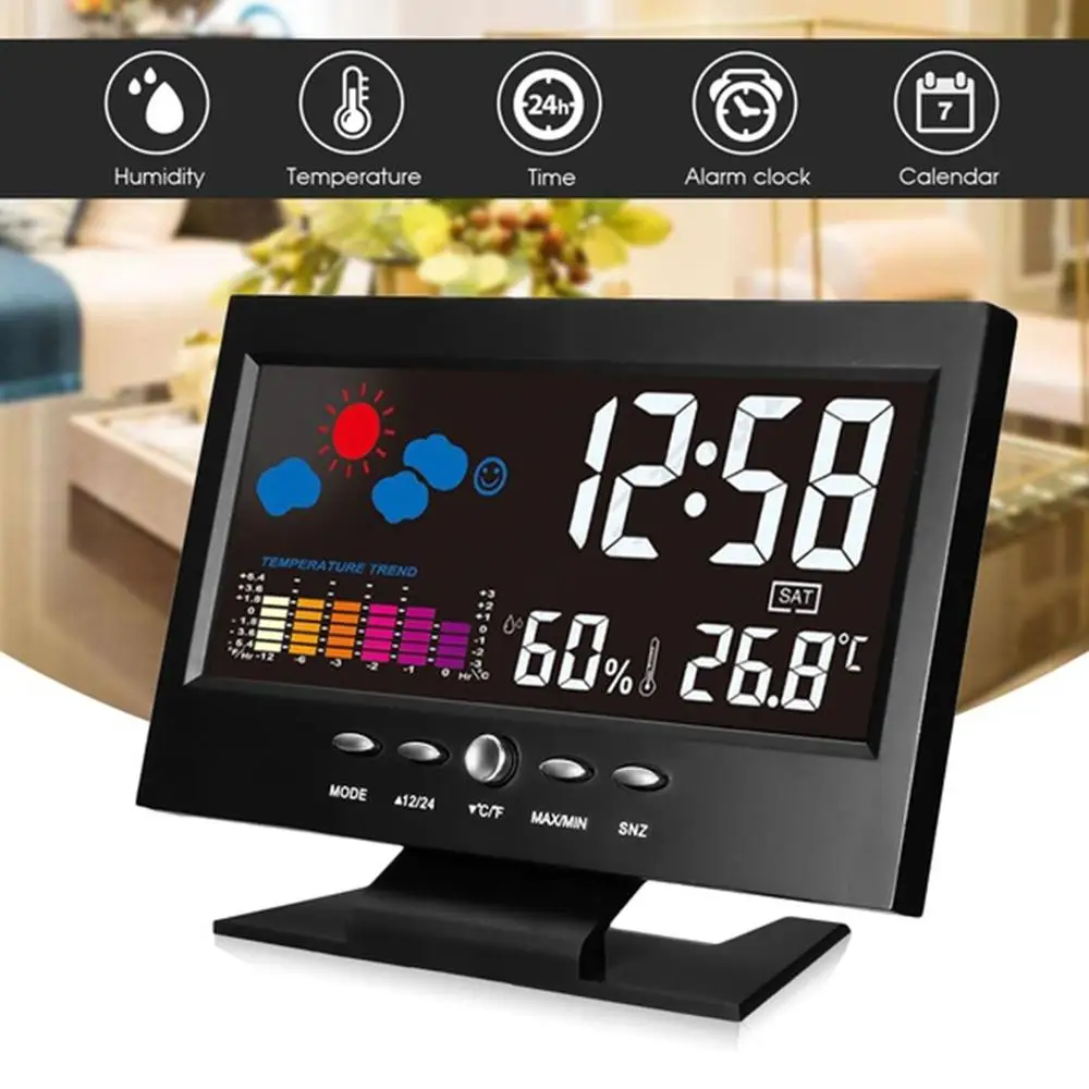 

Indoor Clock Voice-activated Time Date Temperature Humidity Calendar Multi-functional Weather Forecast Station Smart Home Usb