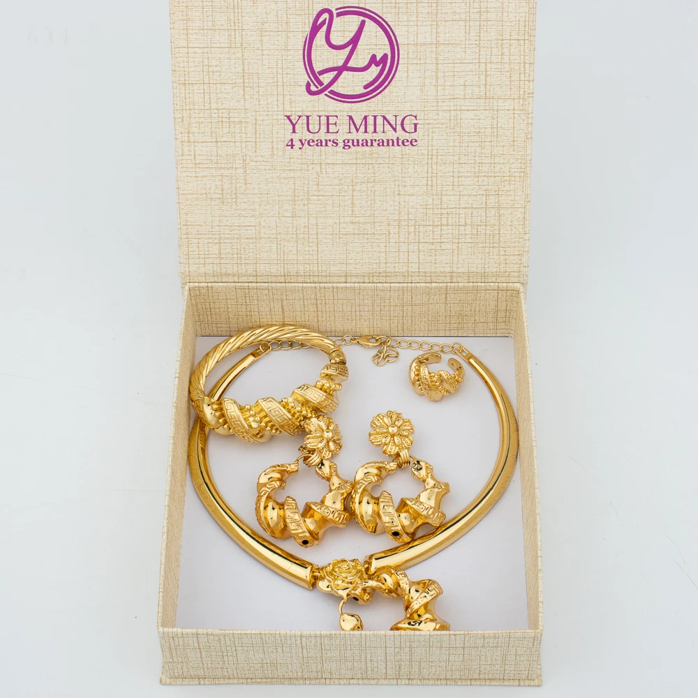 

Trend Jewelry Set Women African Dubai Gold Color Hoop Earrings and Necklace for Bridal Weddings Bracelet Ring Set Party Gifts
