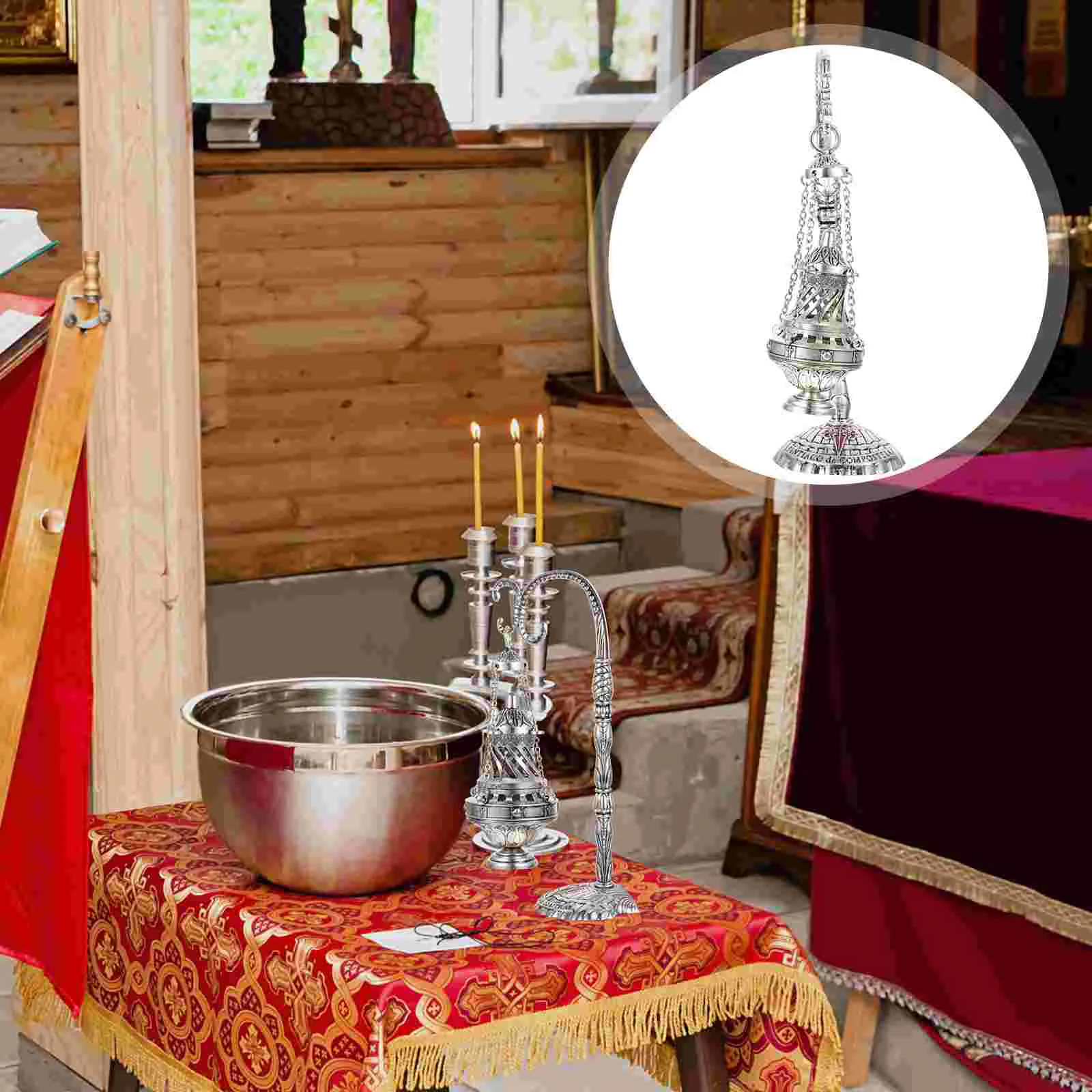 

Burner Censer Holder Christian Church Religious Thurible Charcoal Cross Hanging Worship Stick Aromatherapy Ash Cones Catcher
