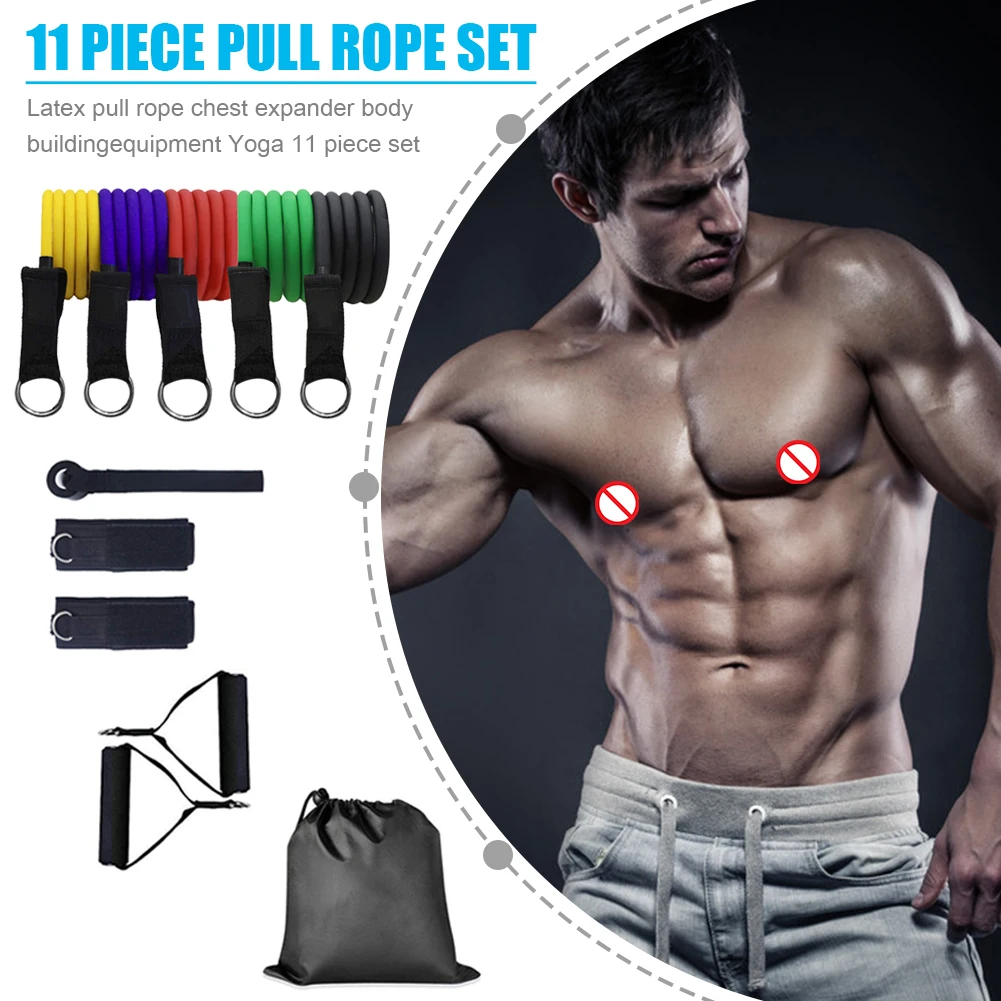 

11pcs/set 100 Pound TPE Pull Rope Exercise Resistance Bands Fitness Equipment Exerciser Equipments Gym Training
