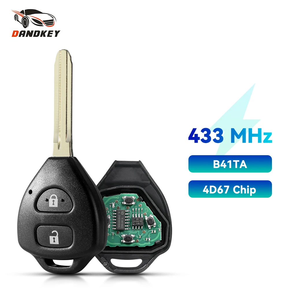 

Dandkey B41TA 11H29 For Toyota Prius 2 Hilux Etios Vios Yaris Corolla Remote Control Key Fob 2 Buttons 433Mhz With ID67 G Chip