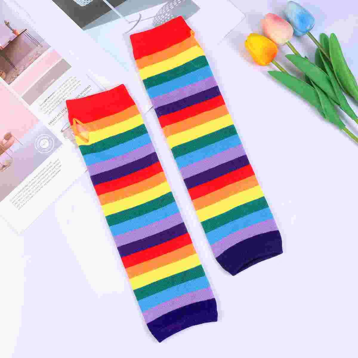 Tinksky 1 пара теплые красочные перчатки без пальцев в радужную полоску с рукавами