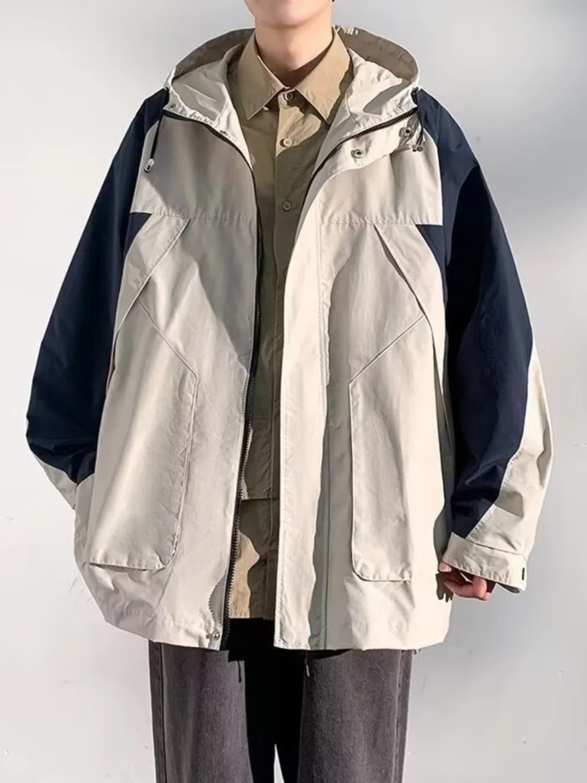 Jacket Outerwear Men's Spring and Autumn American Outdoor Contrast Color Patchwork Pu Shuai High-Grade Fashion Brand Loose Ca...