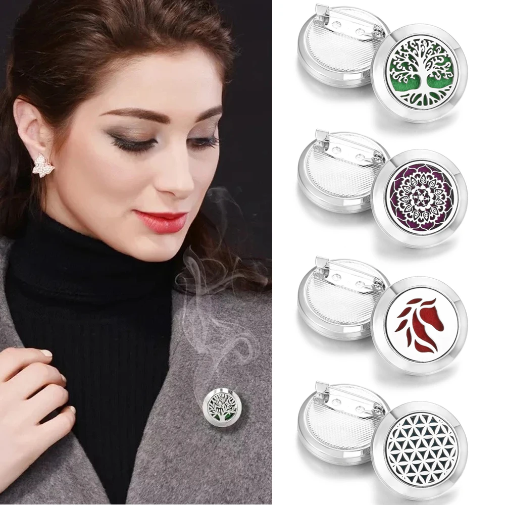 

2023 New Aromatherapy Accessories Stainless Steel Brooch Jewelry Aroma Perfume Essential Oil Diffuser Brooches Pin for Women