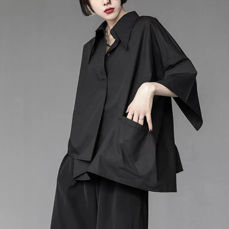 Women Shirts Men Gothic y2k Loose Oversize Casual Neutral Irregular Designer Shirts Black Elegant Summer Blouse Japanese Fashion