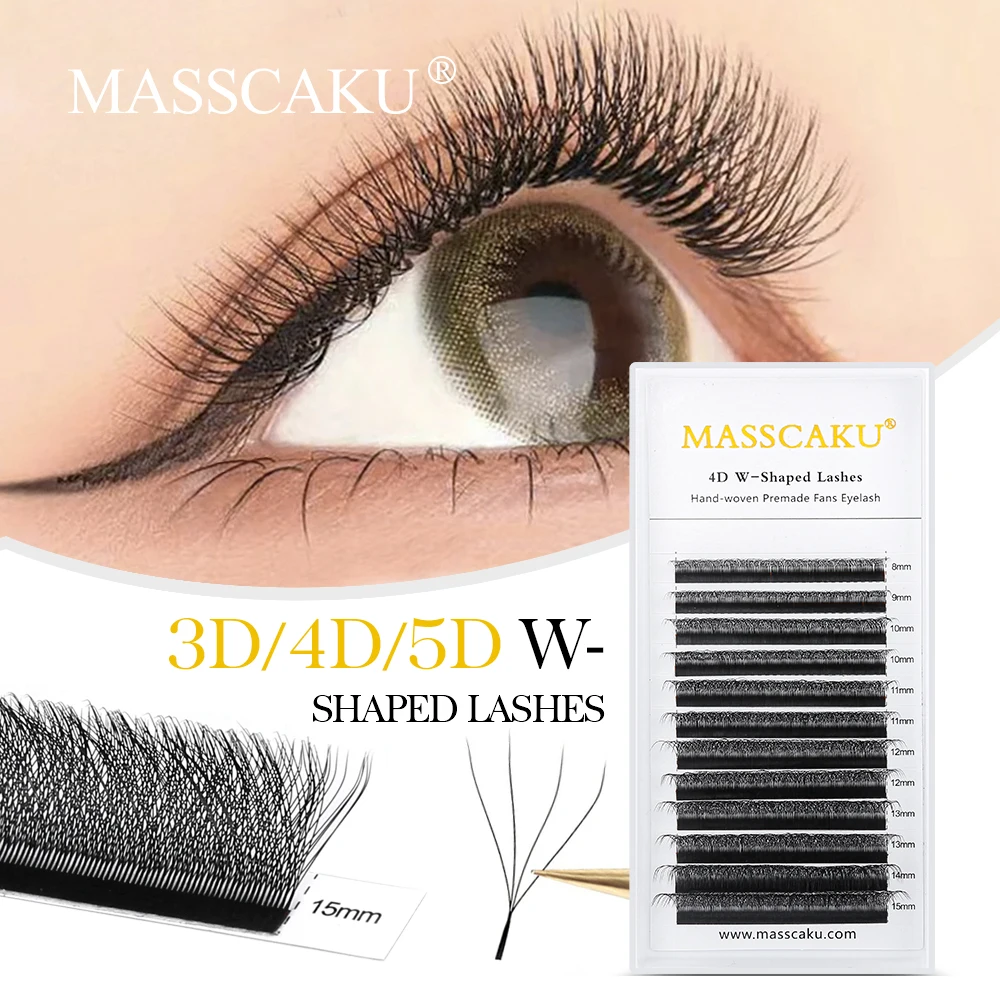 

MASSCAKU 3D4D5D6D Auto Flowering W Shape Bloom Premade Fans Eyelash Extensions Soft Light Individual Makeup Lashes Volume