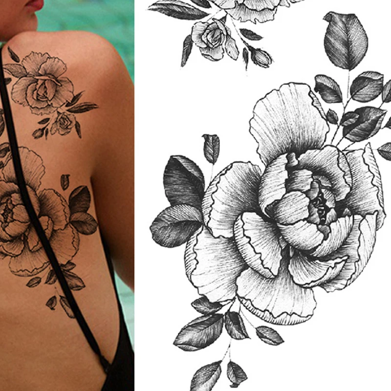 

Rose Flower Skin Tattoo Sticker Blossom Flower Temporary & Waterproof Floral False Sticker Tattoo Body Arm Leg Art Decoration