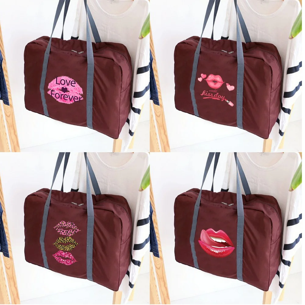 

Travel Bag Unisex Foldable Handbags Organizers Large Capacity Portable Luggage Bag Mouth Series Print Travel Accessories