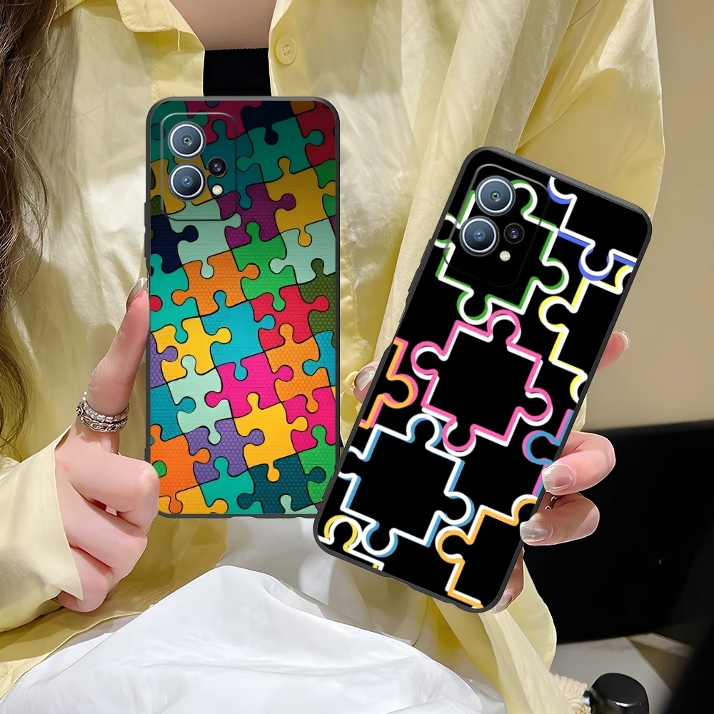 Puzzle Fashion Pretty Mobile Cell Phone Case for Huawei P60 P50 P40 P30 P20 P10 P9 P8 Pro Lite Plus Black Soft Cover Shell