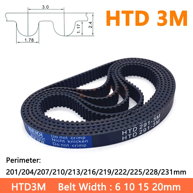

Arc HTD 3M Timing Belt Width 6 10 15 20mm Perimeter 201/204/207/210/213/216/219/222/225/228/231mm Rubber Closed Loop Drive Belts