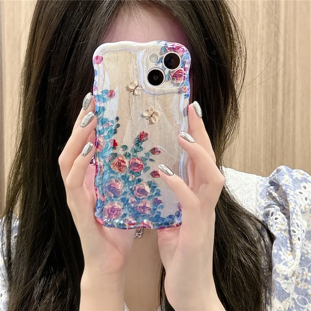 

Волнистый чехол с любовными тюльпанами цветами ins Ударопрочный силиконовый мягкий чехол для телефона iphone 13 11 12 14 pro max роскошный противоударный чехол