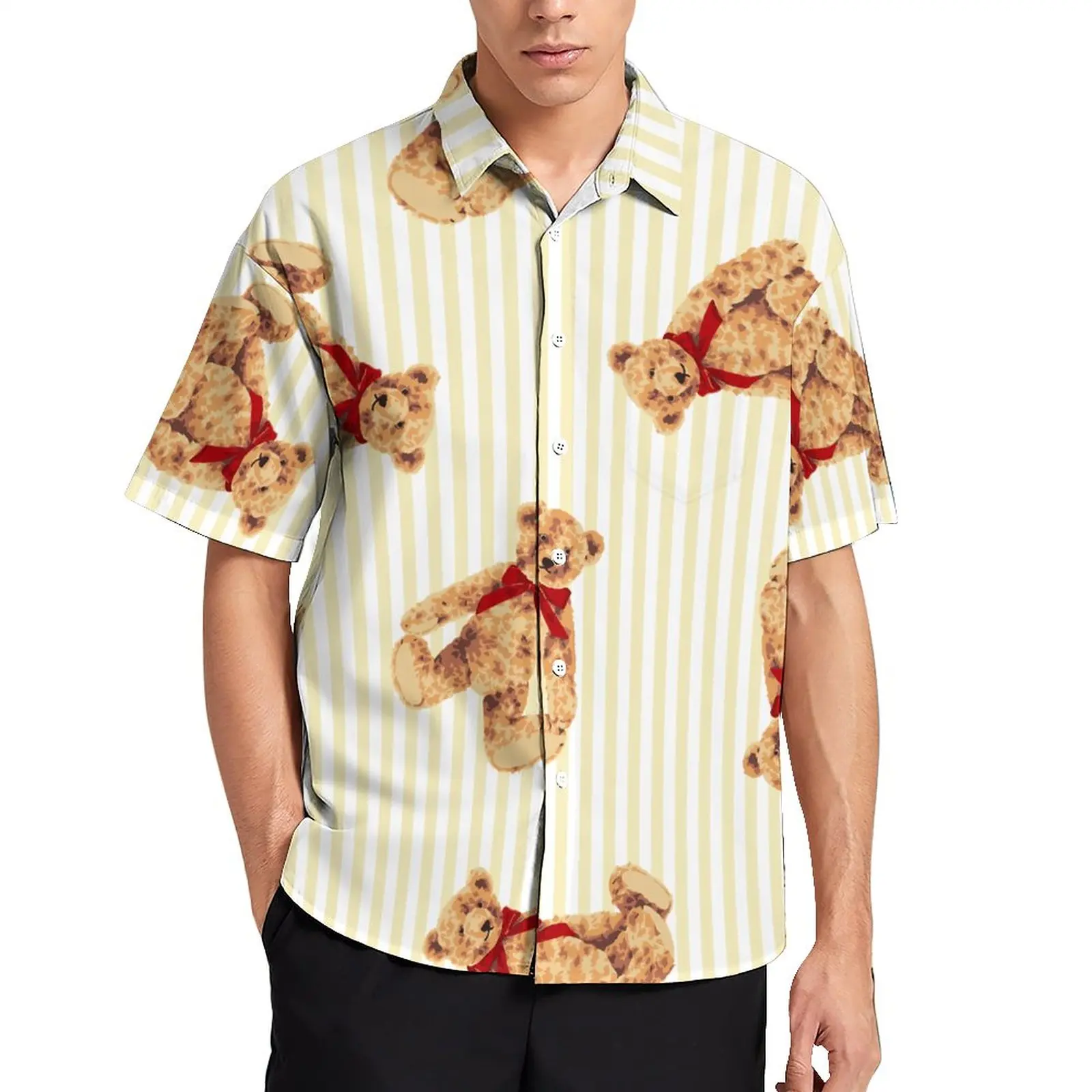 

Cute Bear Print Casual Shirts Funny Animal Vacation Shirt Hawaiian Short Sleeve Trendy Blouses Mens Trendy Top Plus Size 5XL