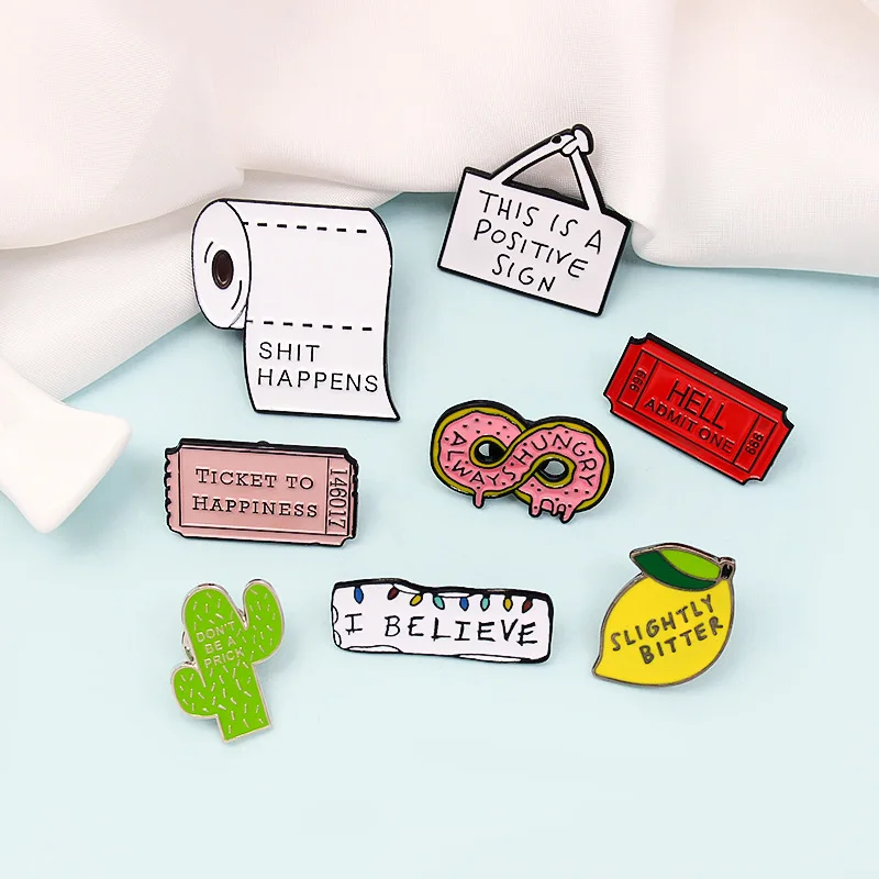 

Simple Trend Combination Enamel Brooch Tickets Signs Lemons Cacti Donuts Toilet Paper Creative Alloy Badge Clothing Accessorie