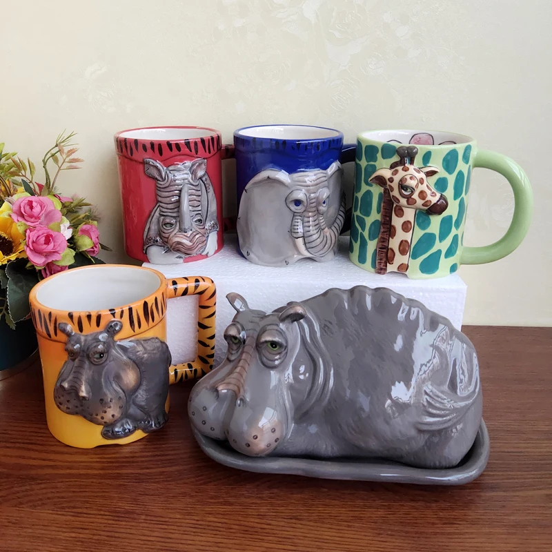 

Tea Coffee Elephant Mugs Ceramic Hawaii Bar Milk Mug Home Decor Crafts Room Decoration Porcelain Sculpture Animal Tea Cup Gift