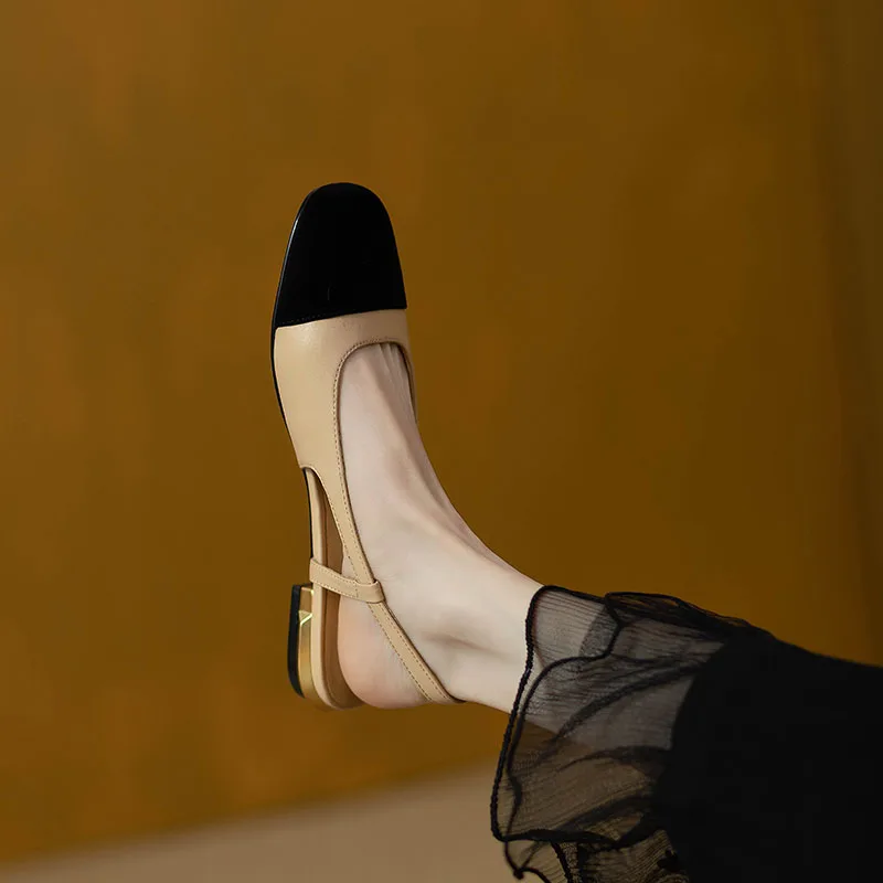 2022 Spring Autumn Round Toe Basic Pumps Women's 2cm Low Heels Fashion Retro Elastic Strap Slingback Summer Sandals Work Shoes