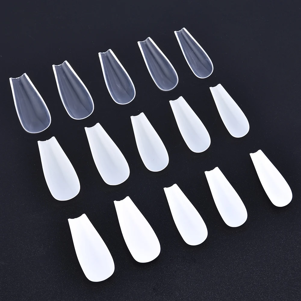 

100 шт., накладные ногти для французского маникюра, натуральная белая балерина, полное покрытие, длинный гроб, искусственные ногти