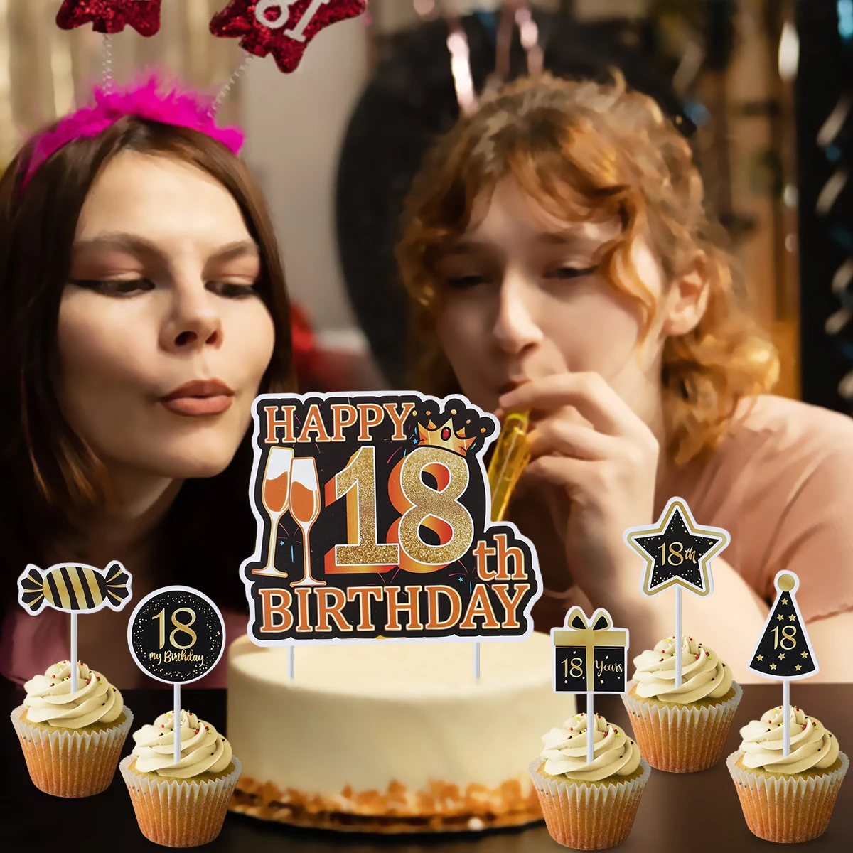 Золотистый черный Топпер для торта 18 30 40 50 60 лет украшение дня рождения