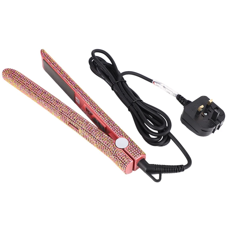 

Top Deals Rose Gold Hand Made Sparkling Crystal Diamond Rhinestone Lcd Digital Display Flat Iron Crystal Gems Titanium Hair Stra