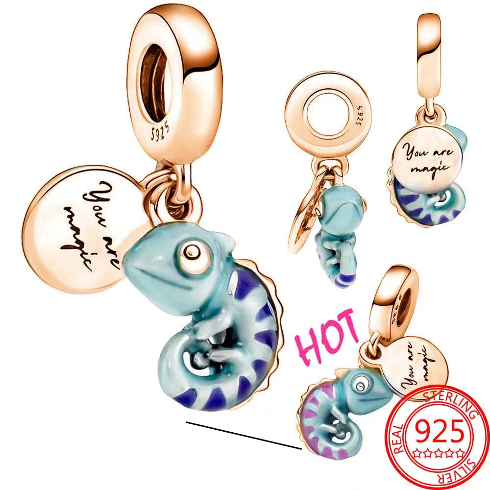 

2022 New Rose Gold 925 Silver Plata Charm of Ley Fit Original Pandora Color-changing Chameleon Dangle Charm DIY Silver Jewelry