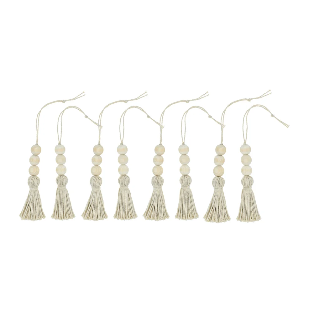 

8 Pcs Vintage Home Decor Wooden Tassel Beads Wooden Bead String Tassel Beads Ornaments Cotton Tassel Decor Beads Rope Decor