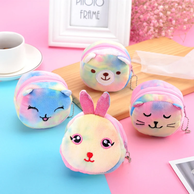 

Cartoon Cat Shape Plush Coin Purse Small Animal Wallet Pendant Data Line Pouch Lipstick Storage Bag Headphone Organizer Kid Gift