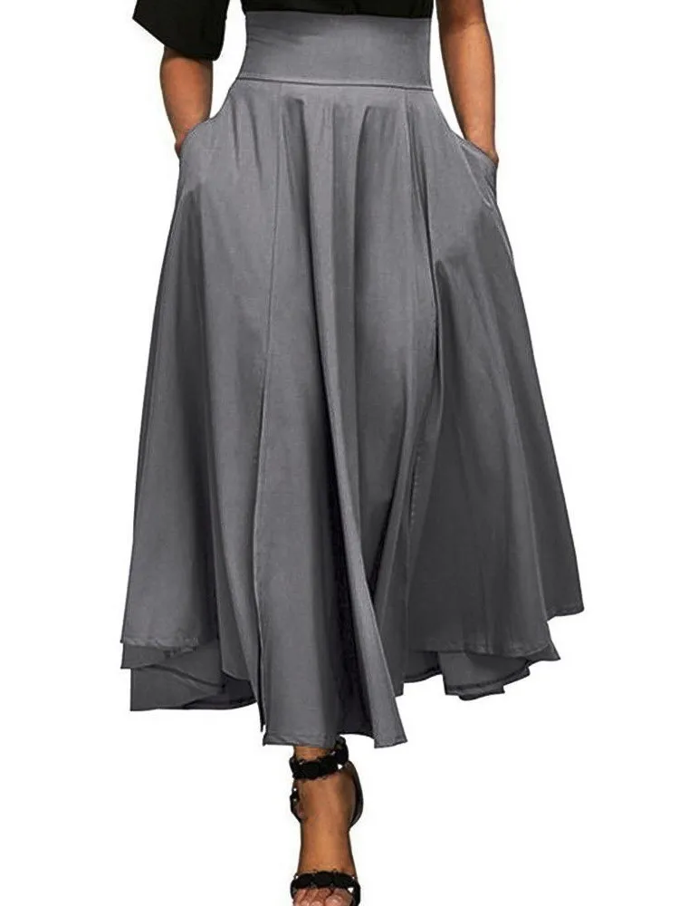 Весенне-летние женские элегантные юбки 2024 модные однотонные с высокой талией и