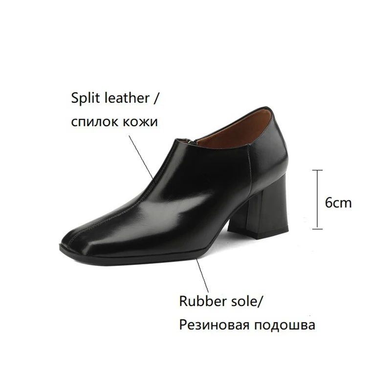 NEW Autumn Women Boots Split Leather Boots Women Square Toe Chunky Heel Modern Boots Black High Heel Ankle Boots botines mujer