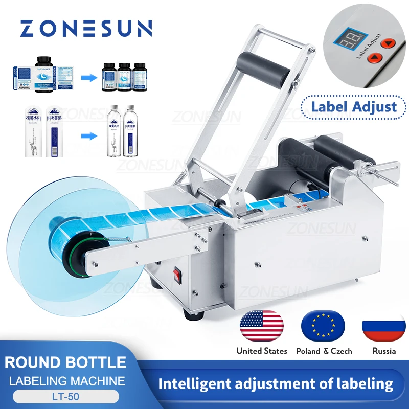 

ZONESUN, полуавтоматическая ручка, фотография/LT50T, круглая пластиковая этикетка для воды, аппликатор, трубка для банок, флакон, ПЭТ, машина для м...