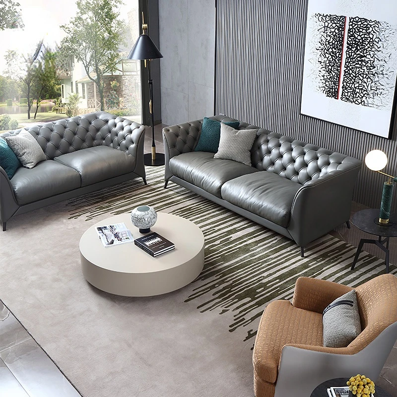 

Итальянский легкий роскошный диван из массива дерева, кожаный диван для гостиной, современный простой однослойный диван из воловьей кожи, Высококачественная мебель