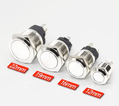 

Металлический кнопочный переключатель, 1 шт., 12 мм, 16 мм, 19 мм, 22 мм, кнопка питания, водонепроницаемая Плоская Круглая кнопка