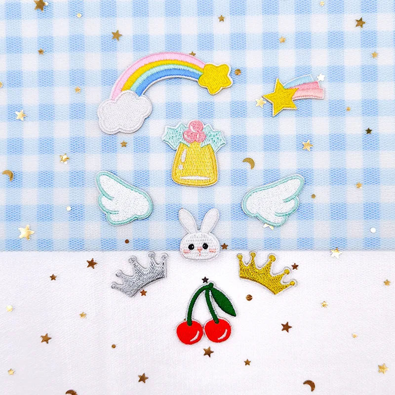 Милый кролик Метеор Вишня Корона самоклеящаяся нашивка с вышивкой аппликация DIY