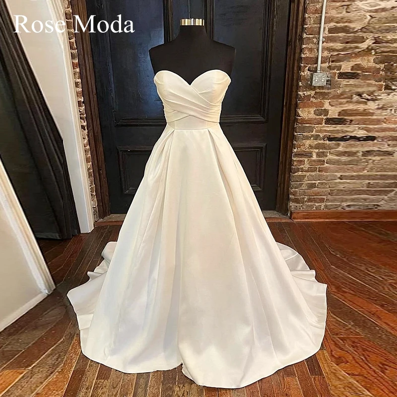 

Rose Moda Princess A Line Wedding Dresses with Lace Back Simple Satin Bridal Gown Custom Make