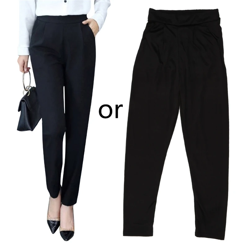 All-matching Stretchy Trousers for Women Classic Harem Pants Business Casual Pants with Pockets Slim High Waist Pants