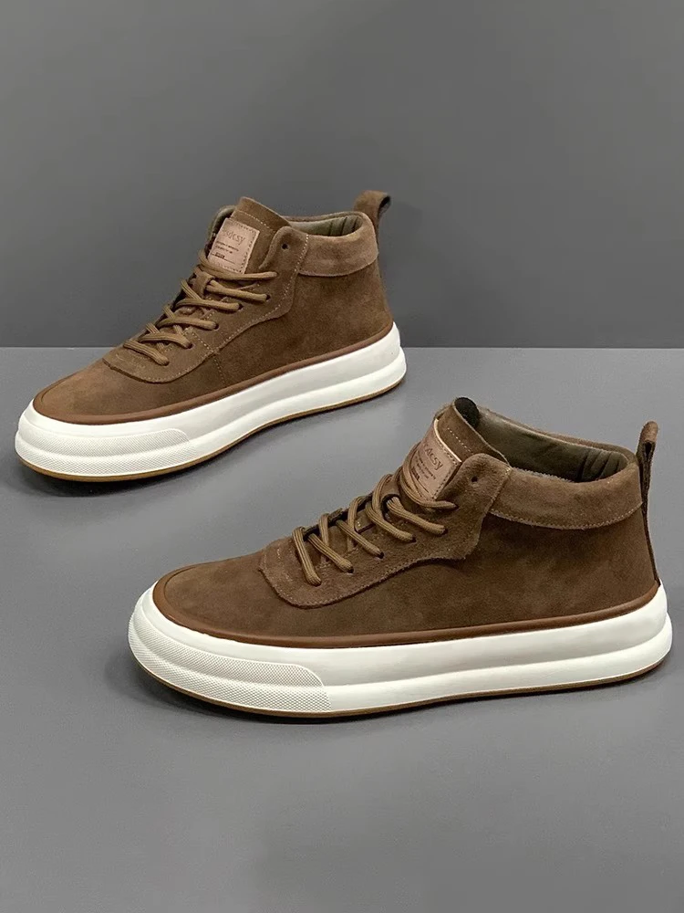 High-Top Men's Shoes Winter Suede Leather Low-Top Casual Board Fleece-lined Cotton-padded Sports Soft Bottom Mart...