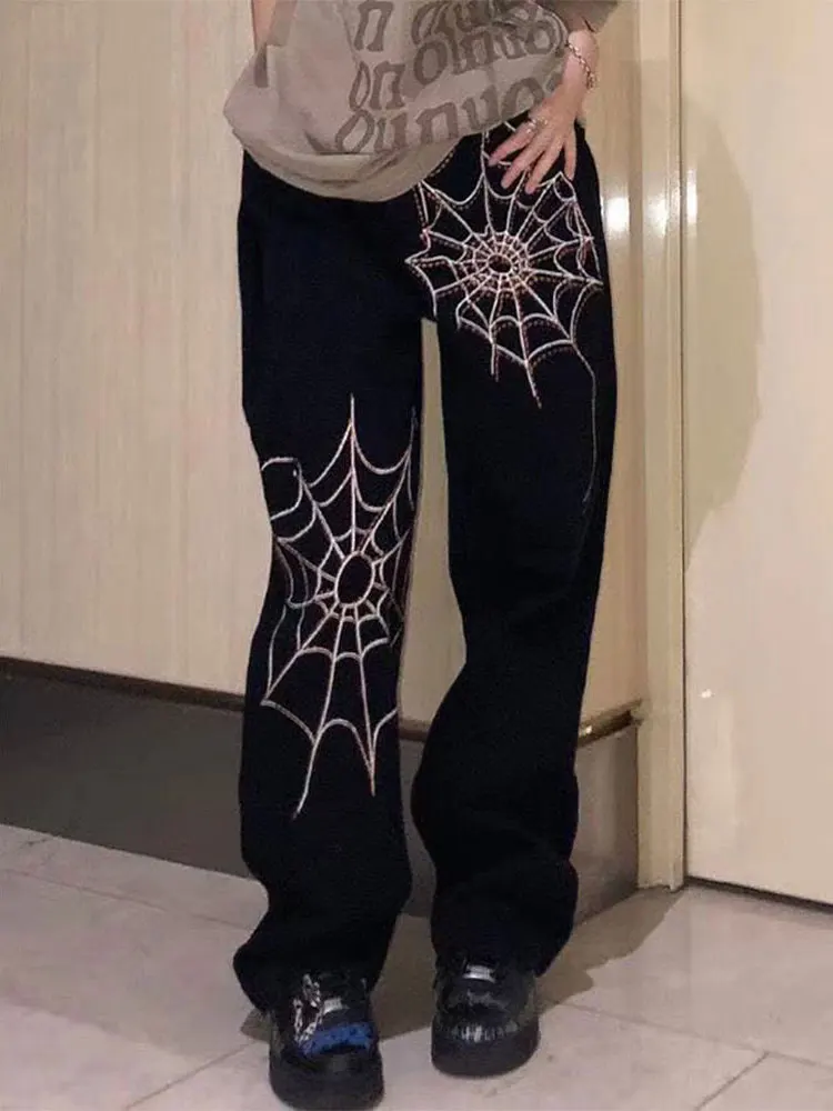

Джинсы Хай-стрит мужские, повседневные свободные штаны с принтом паутины, в американском винтажном стиле, в стиле хип-хоп, в эстетическом ст...