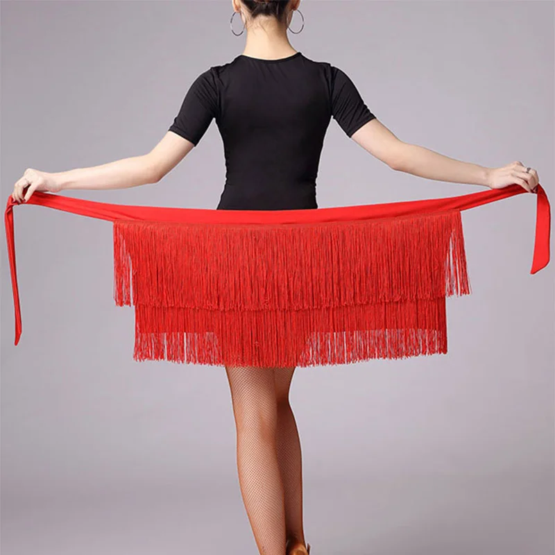 

Latin Dance Skirt For Women Black Red Color Tassel Hip Scarf Latin Dancing Skirt Adult Stage Rumba Latin Dress