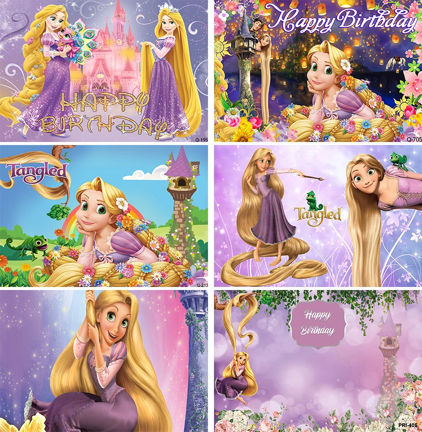 

Disney Tangled Rapunzel Princess Backdrops for Girls Birthday Party Cake Baby Shower Photography Backgrounds Custom Supplier