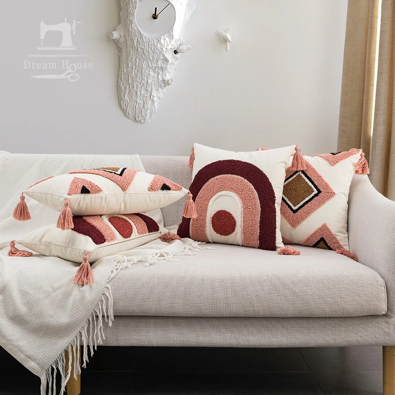 

Boho Pillowcase Christmas Pillow Cases Pink Decorative Home Decoration Embroidered Cushion Cover Decor Pillows for Living Room