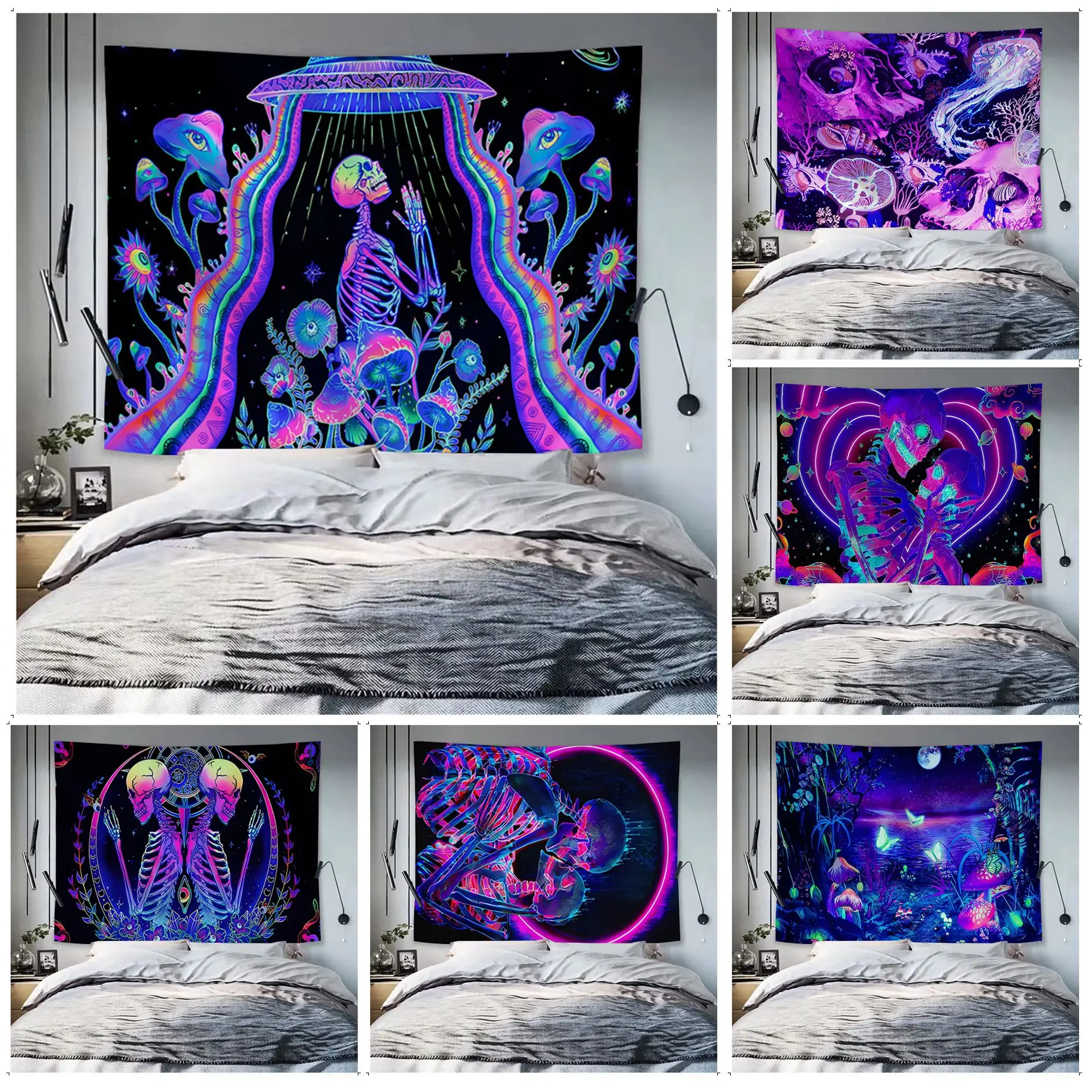 

Astronaut Jellyfish Skeleton Psychedelic Mushroom Colorful Tapestry Wall Hanging Cheap Hippie Wall Hanging Bohemian Tapestries