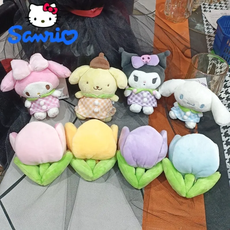 

Sanrio Plush Doll Hello Kitty Kuromi Mymelody Cinnamoroll Pachacco Pom Pom Purin Cute Anime Cartoon Toy Tulip Pendant Decoration