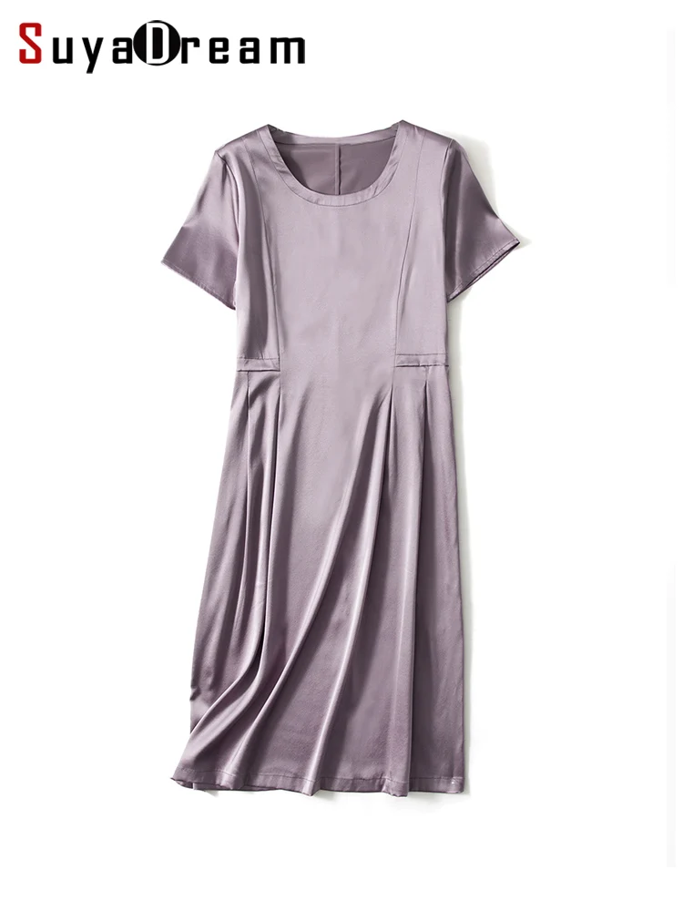 

SuyaDream Woman Silk Long Dress 92%Silk 8%Spande Solid Pink Dresses 2022 Spring Summer Chic Clothes