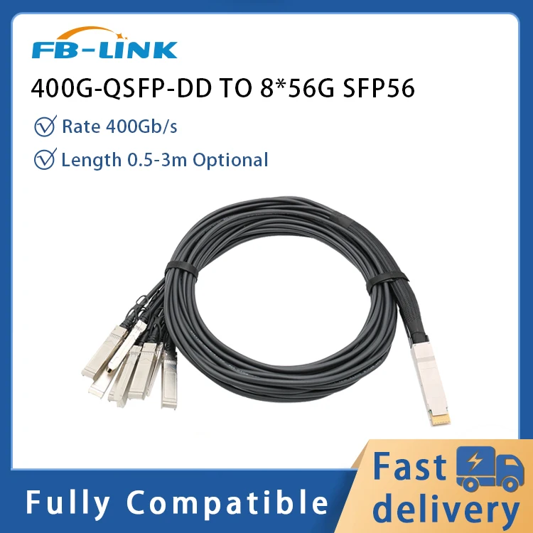 

FB-LINK 400G DAC QSFP-DD TO 8*56G SFP56 Stacking Cable Direct Attach Copper DAC Cable 0.5-3M, compatible with Mellanox etc.