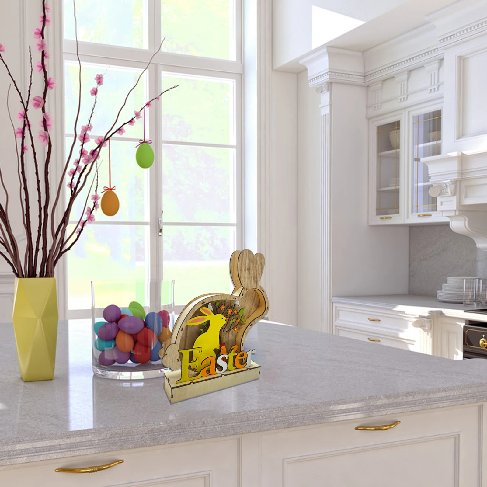 

Пасхальные деревянные украшения, декор в виде кролика, креативный домашний декор, Фигурка кролика со светлыми деревянными поделками, кроли...