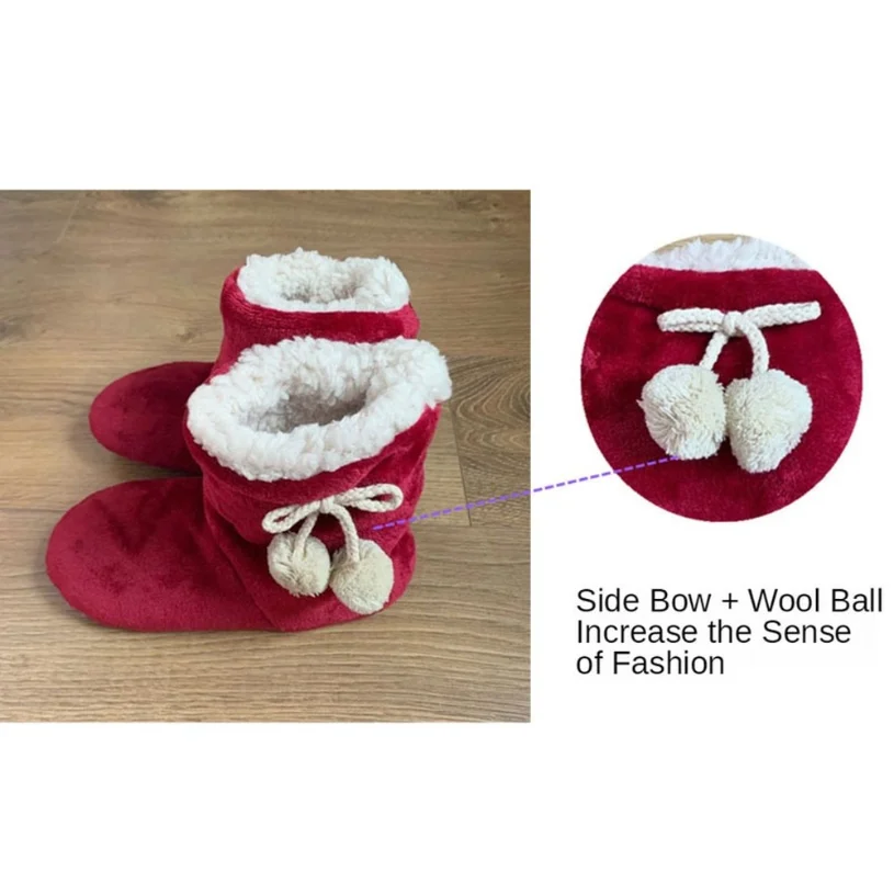 House Slipper Boots Womens Winter Warm Indoor Fur Ball Contton Plush Anti Skid Grip Soft Sole Home Fluffy Female Shoes Fashion