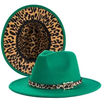 wide brim solid leopard bottom fedora wool felt hats fascinators for women elegant party trilby jazz hats mens green panama cap