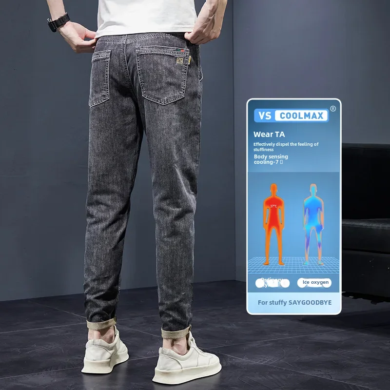 Джинсы мужские прямые тонкие брюки Slim Fit повседневные модные штаны в винтажном