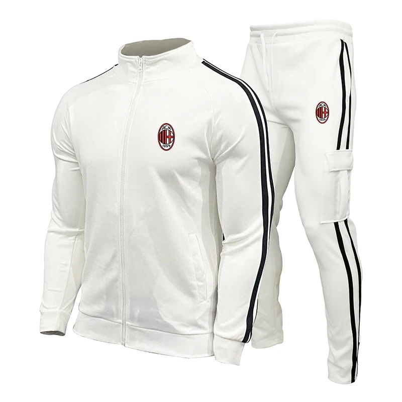 2023 Spring New Football Team Men's Suit Stripe Zipper Cardigan Two Pieces Casual Tracksuit Male Sportswear Gym Brand Clothing