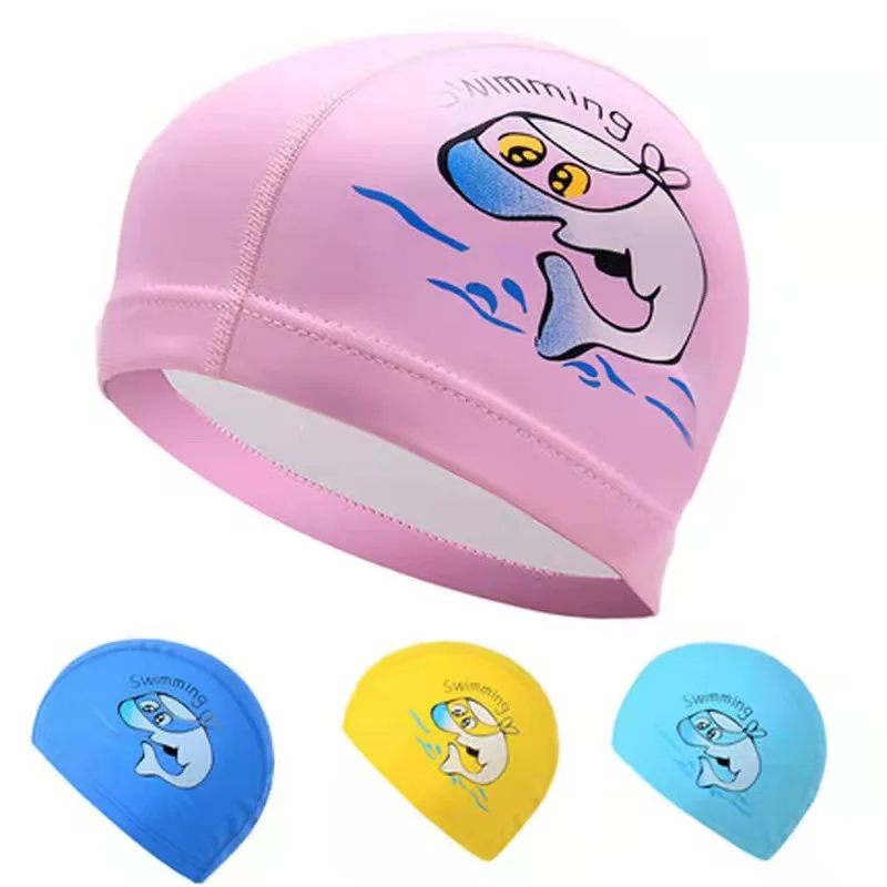 

Cartoon Dolphin Print Children Swimming Cap Boys Girls Swimming Hats Waterproof PU Coating Swim Equipment Pool Accessories