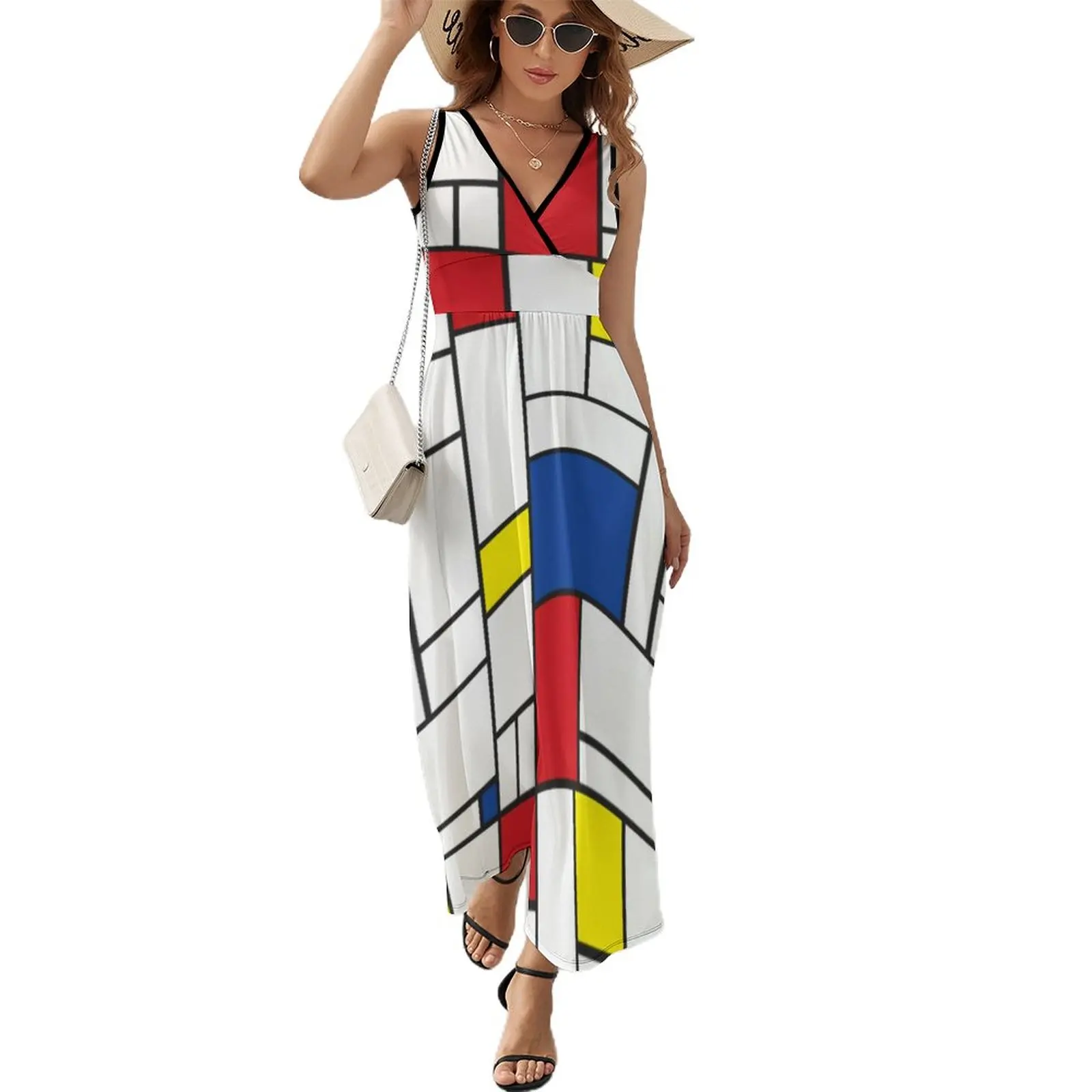 

Платье-макси с геометрическим принтом, винтажное уличное Модное Длинное пляжное платье в стиле бохо с высокой талией, Одежда большого разме...